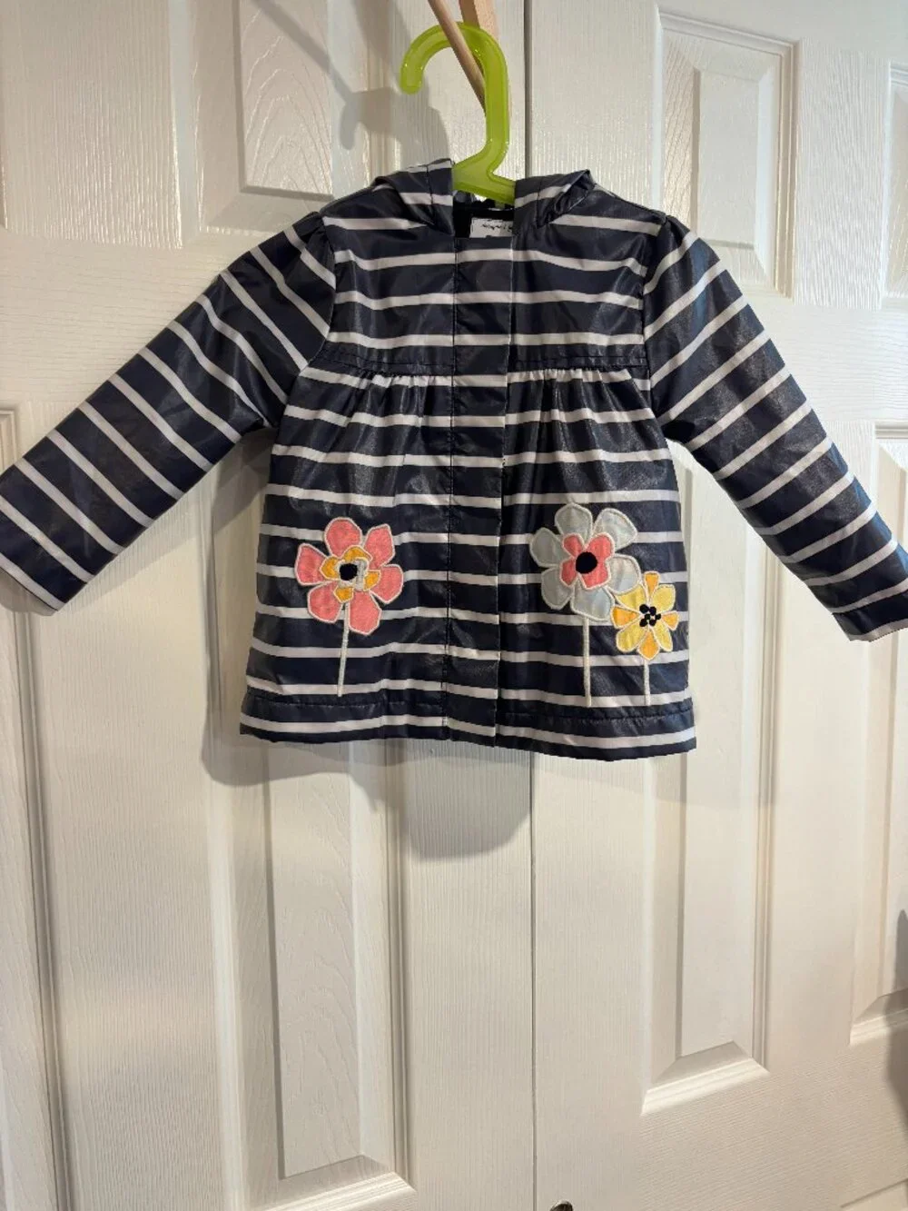 Gymboree Striped Floral Fleece Lined Rain Jacket w/ Hood 18-24m